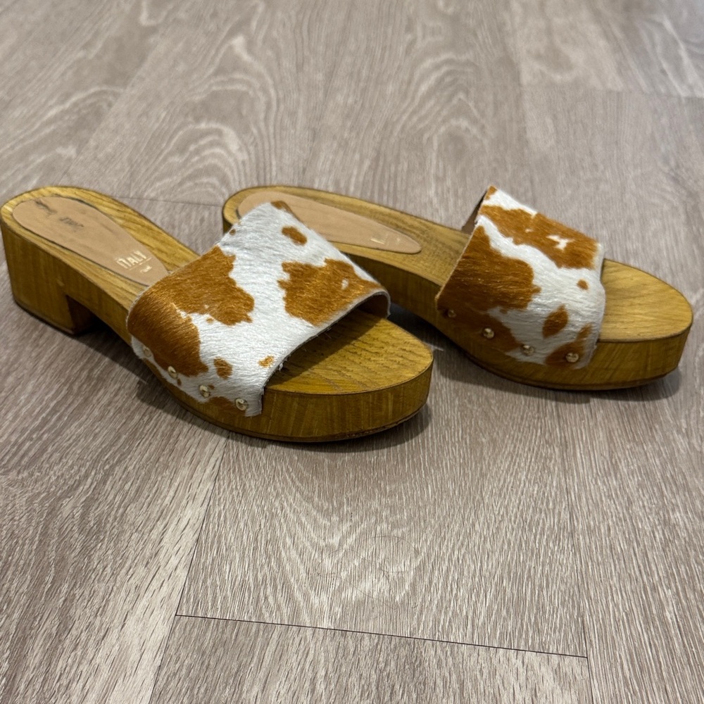 Brown and White Cow Print Sandals